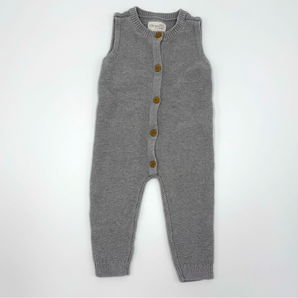 Little Planet by Carter’s Cotton Sleeveless Button Up Knit Romper Gray Size 12mo
